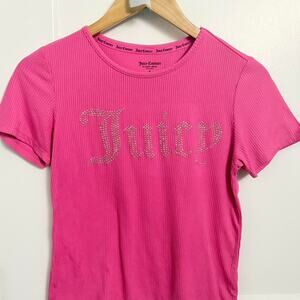 Juicy Couture Pink Y2K Ribbed Rhinestone Baby Tee Size M